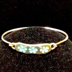 Sterling silver hibiscus bangle bracelet, vintage, unisex